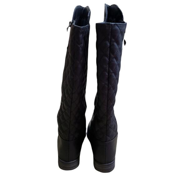BONGO Bailey Knee High Boots Faux Rubber Wood Heel Black Quilted - Picture 7 of 11